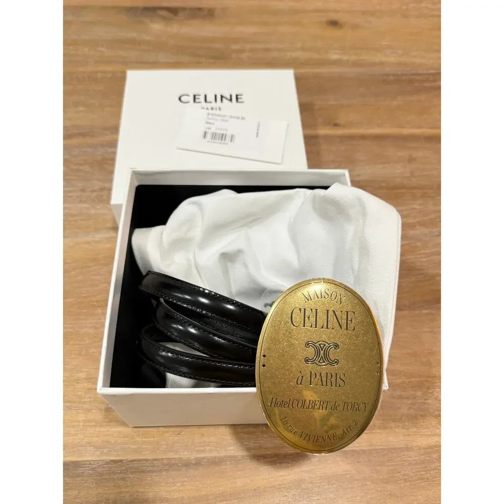 CELINE Maison Belt 13mm Taurillon Leather Black Gold Buckle Size 85 NIB Rare